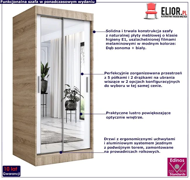 Szafa przesuwna w kolorze dąb sonoma + biały N9-N29