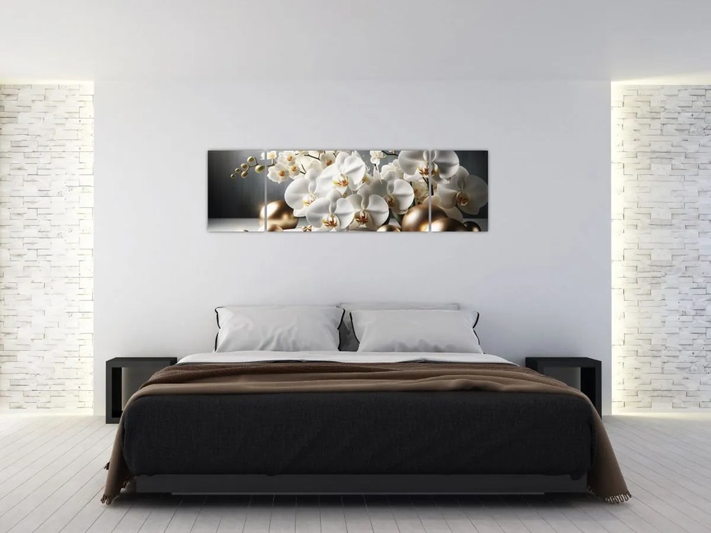 Obraz - Orchidea i złote kule (170x50 cm)