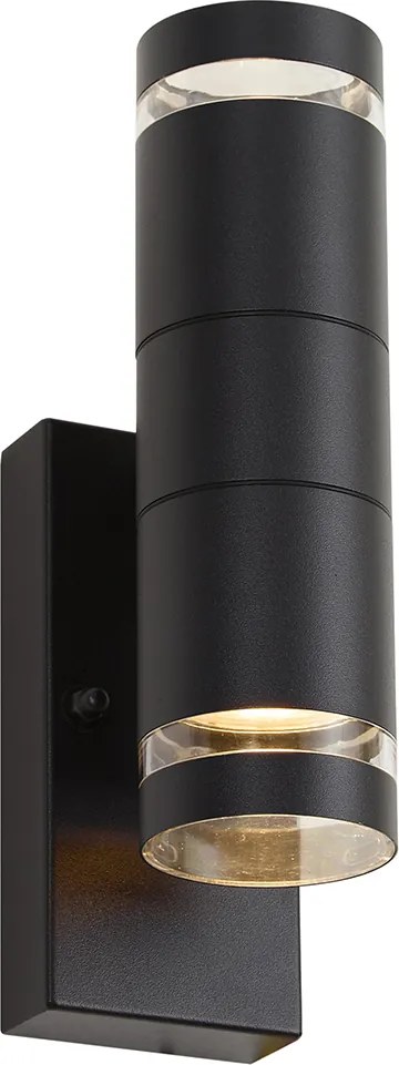 Nowoczesna lampa ścienna zewnętrzna czarna 2-punktowa IP44 z czujnikiem zmierzchu - Dubbla