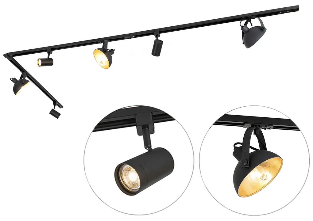 System szynowy 1-fazowy z 6 regulowanymi czarnymi reflektorami - Magnax Jeana