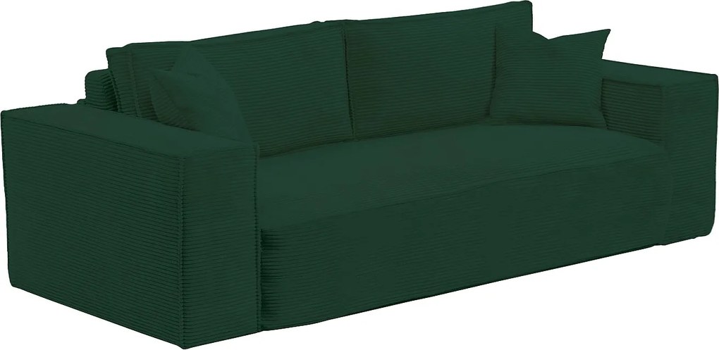 Kanapa 3-osobowa rozkładana typu express ze sztruksu w butelkowej zieleni - Miejsce do spania 140 cm - Materac o grub. 14 cm z pamięcią kształtu - AMELIA