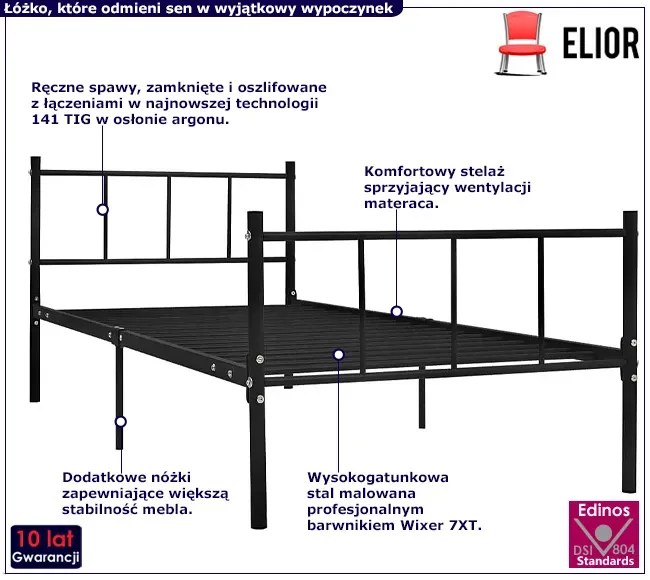 Czarne metalowe łóżko 90x200 cm Octans