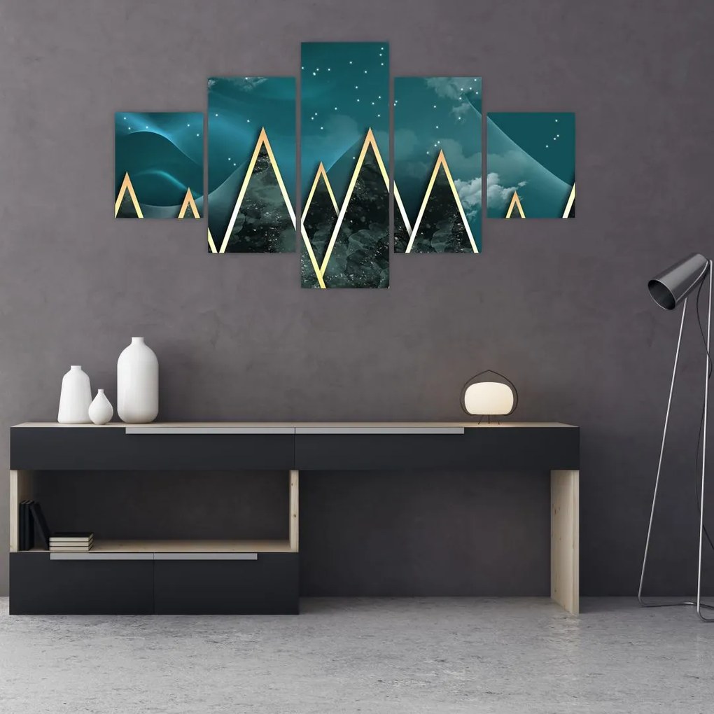 Obraz - Księżyc w pełni nad złotymi górami (125x70 cm)
