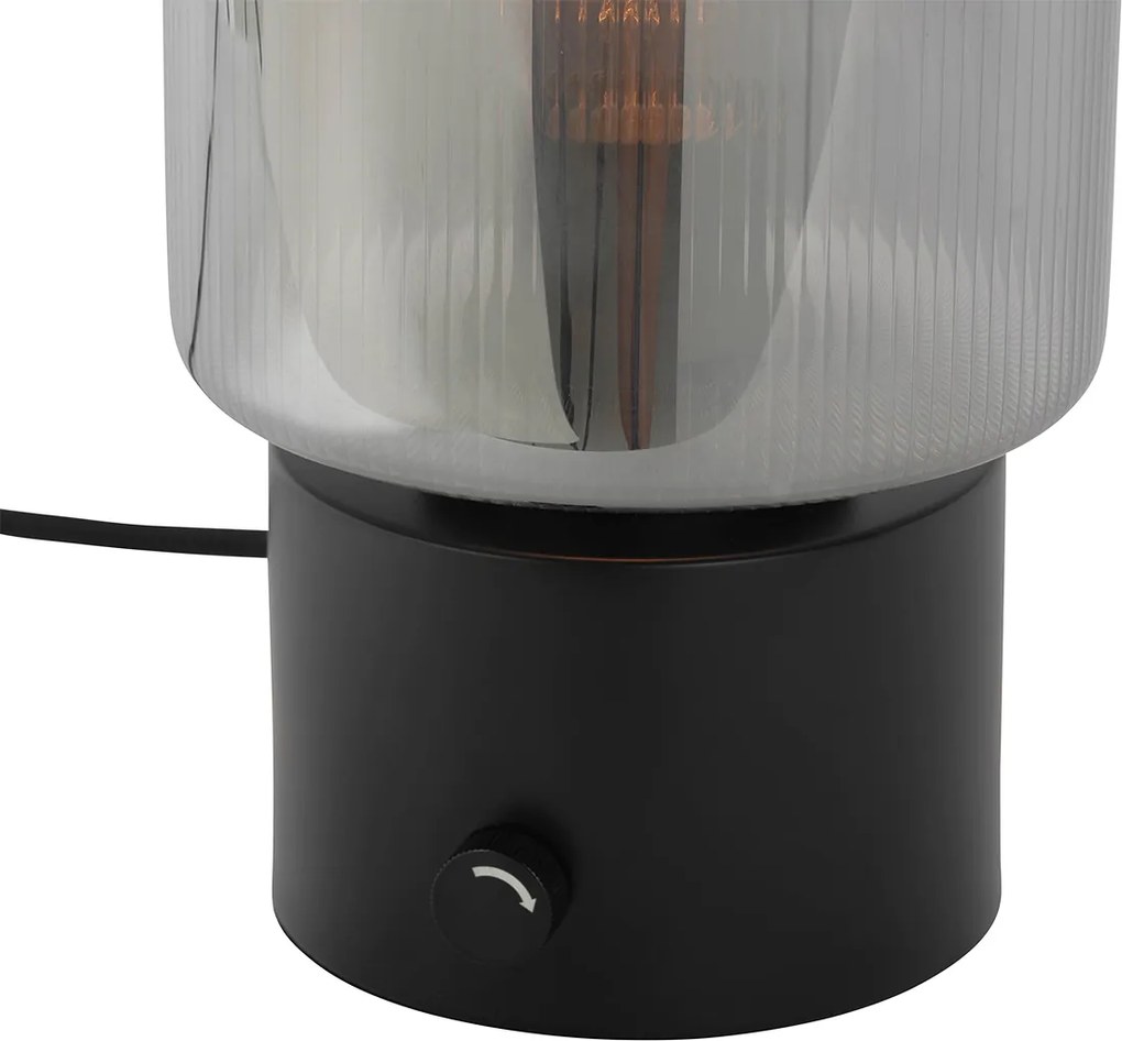 Lampa stołowa art deco czarna z przydymionym szkłem - Laura