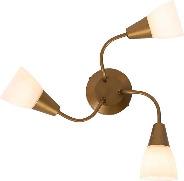 Klasyczny plafon złoty z matowym szkłem okrągły 3 światła - Madi