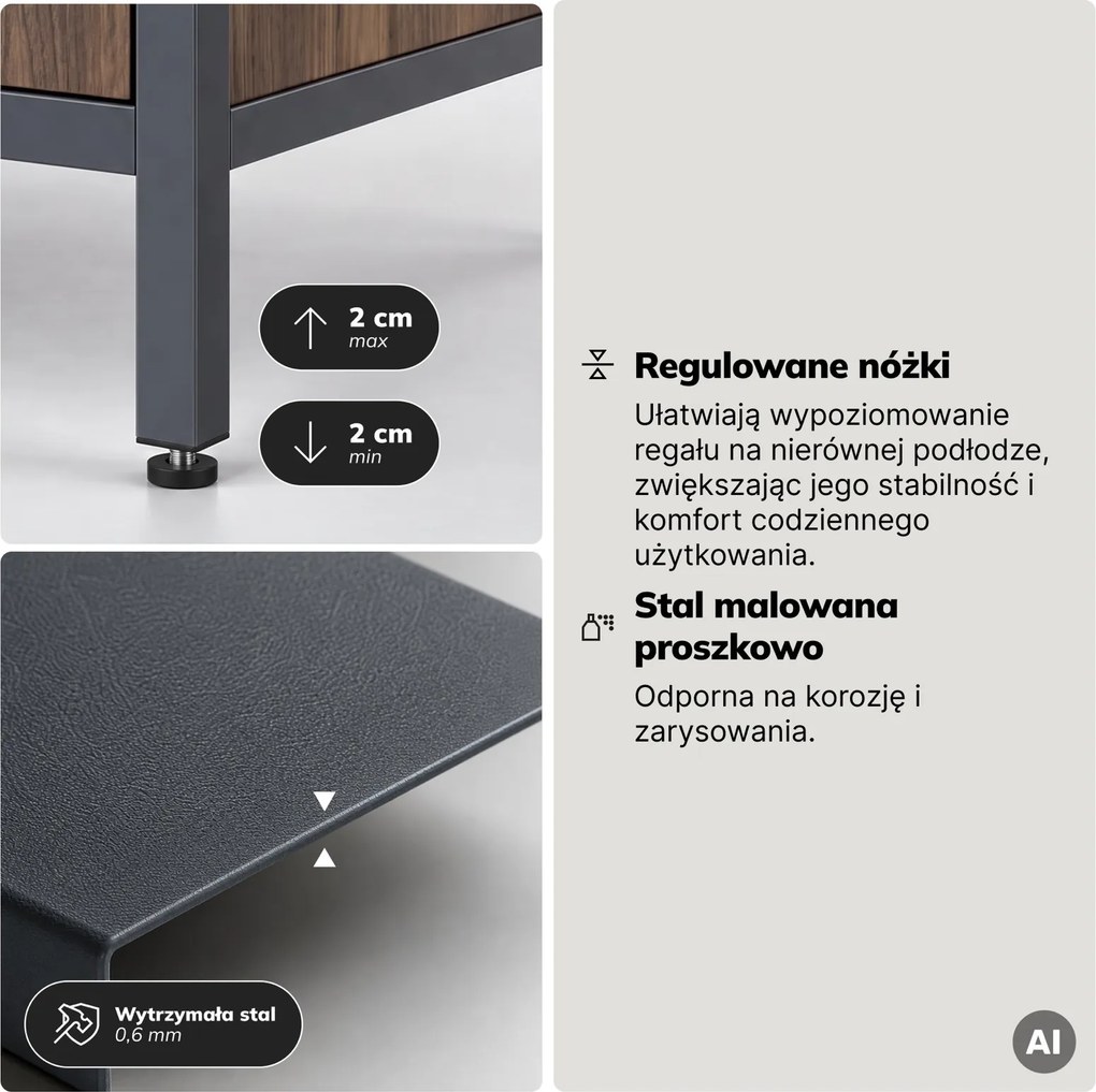 Regał biurowy metalowy z szufladami Eco Design Ariel, 80x40x220 cm, antracyt/orzech