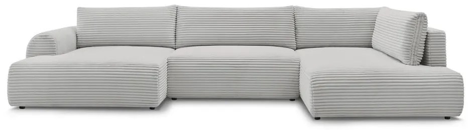 Jasnoszary sztruksowy rozkładany/ze schowkiem narożnik (prawostronny/w kształcie litery U) Lucien – Bobochic Paris