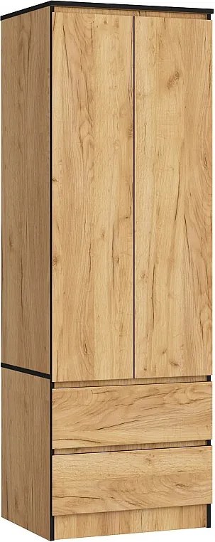 Szafa AKORD S60 Dąb Craft 60 cm 2 drzwi 2 szuflady kolor Dąb Craft mat 1 półka 60x51x180 cm