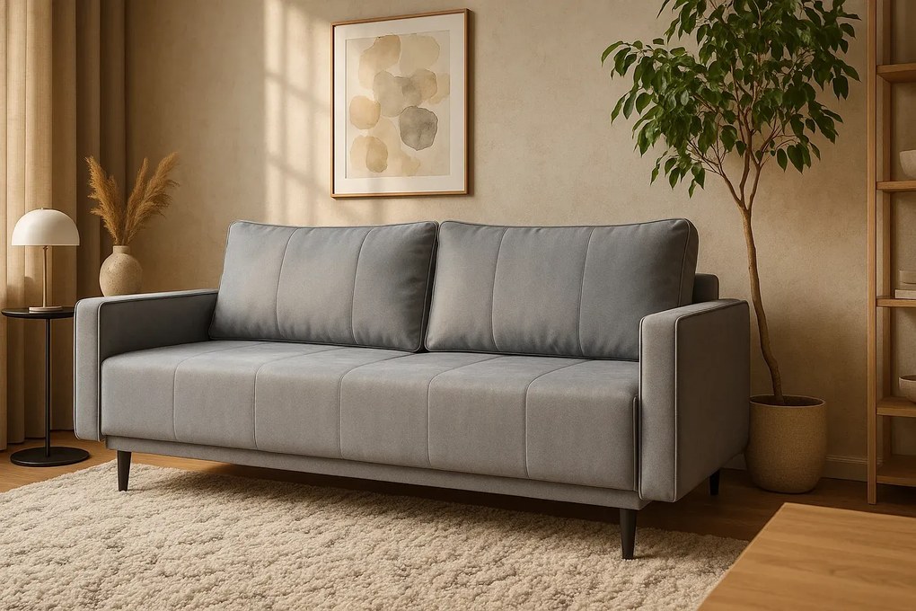 Szara rozkładana sofa z pojemnikiem W5-G59
