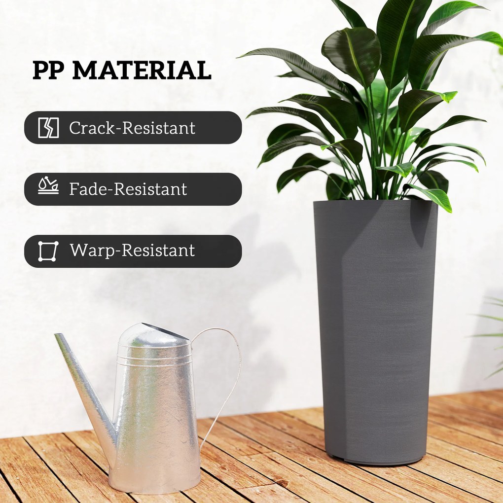 Outsunny Zestaw 2 Donic, Stosowane jedna w drugiej, Donice z Odpływem 35x35 cm, Okrągłe, Ciemnoszare | Aosom PL