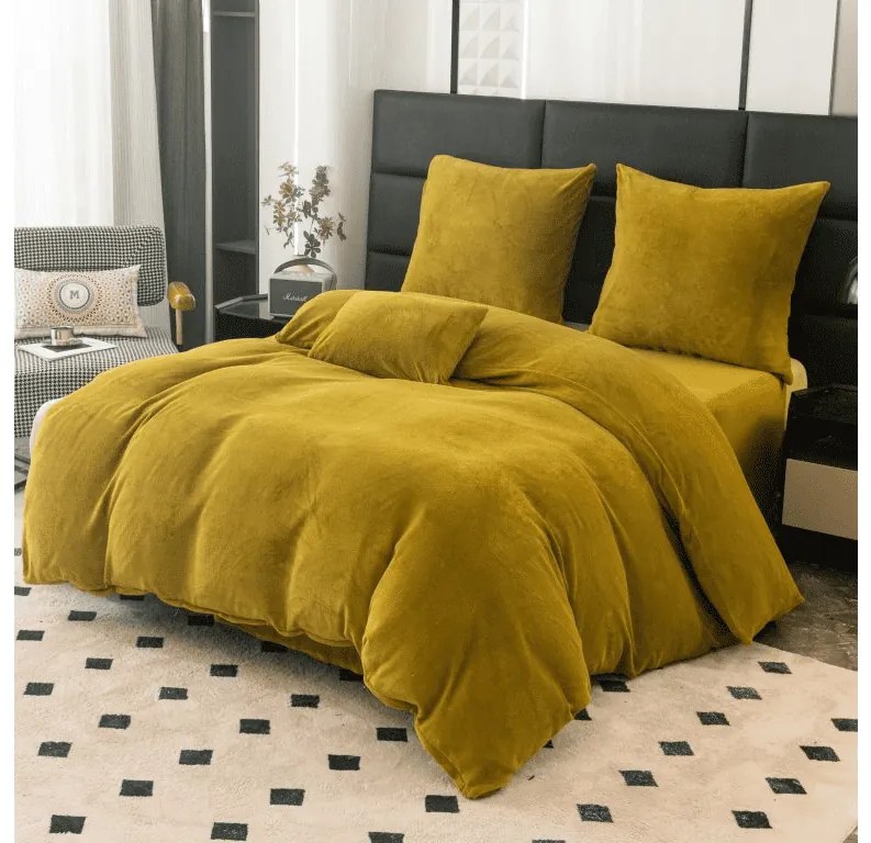 PrzytulneMieszkanie.pl PrzytulneMieszkanie.pl Pościel z mikropluszu MUSTERO oliwkowa Rozmiar pościeli: 2 szt 70 x 90 cm | 200 x 220 cm