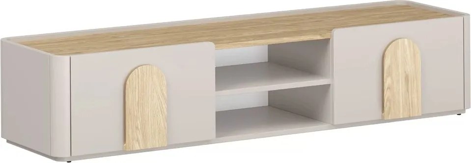 Szafka RTV Amilio 220 cm z szufladą - kaszmir / dąb olejowany / uchwyty dąb jasny