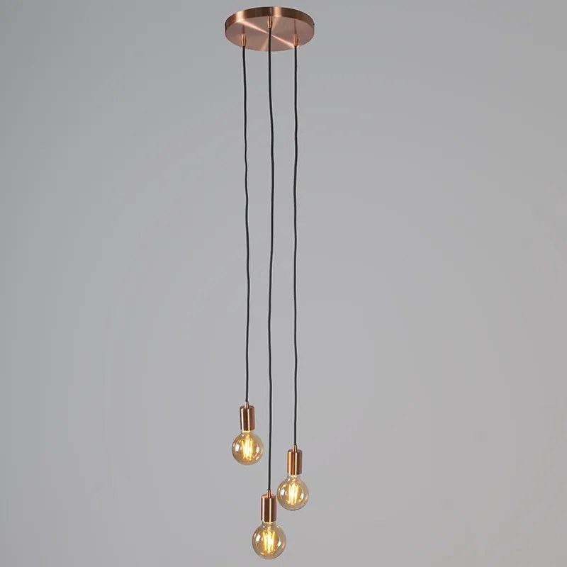 Lampa wisząca w stylu art deco miedziana 3-światłowa - FacilDesignerski Oswietlenie wewnetrzne