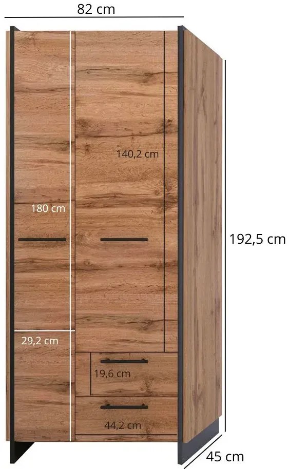 Duża szafa dwudrzwiowa z szufladami dąb wotan + czarny B0-C48