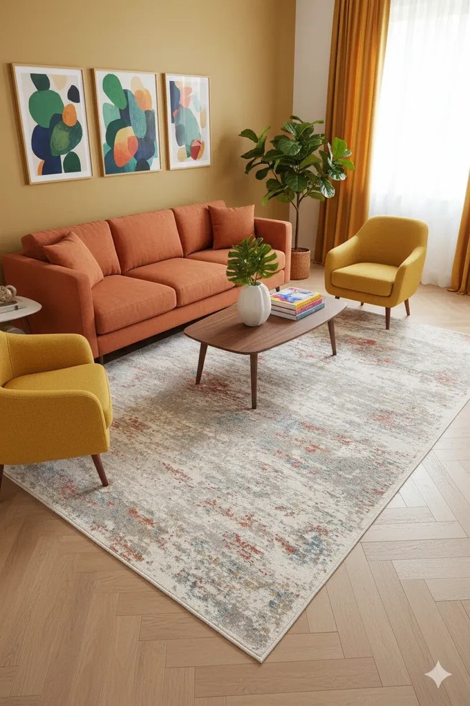 Szaro-czerwony dywan przecierany P1-N15