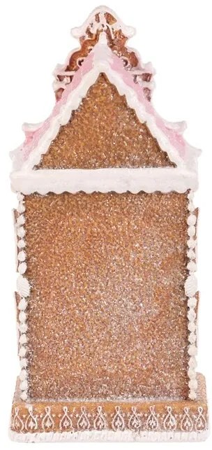 Dekoracja świąteczna Wieżyczka z piernika z różowym dachem, poliresin, LED, brązowy
