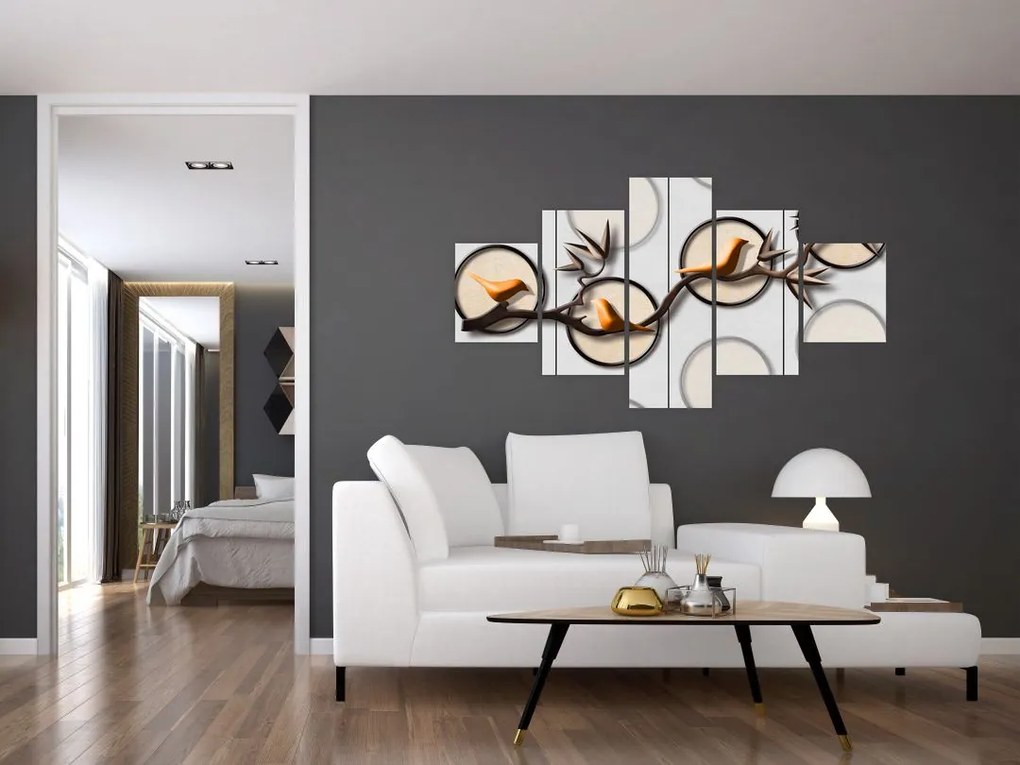 Malarstwo artystyczne - Ptaki na gałęzi (125x70 cm)