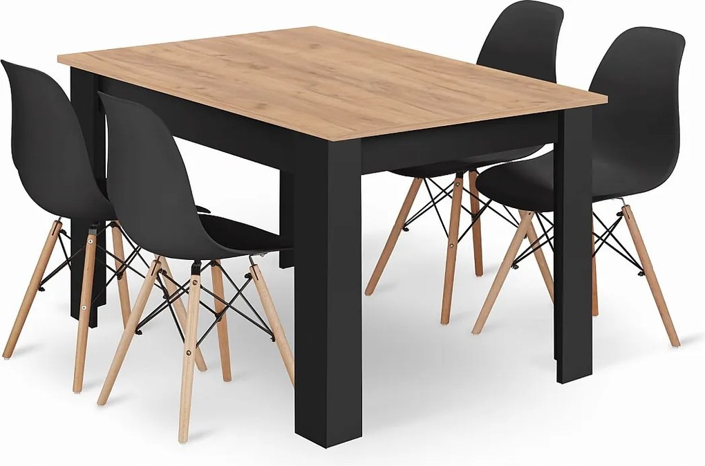 Zestaw obiadowy Valora | Stół 120x80 Craft Black + 4 krzesła OSAKA Black