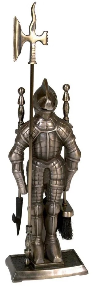 Narzędzia żeliwne do kominka 4 szt. rycerz mosiądz