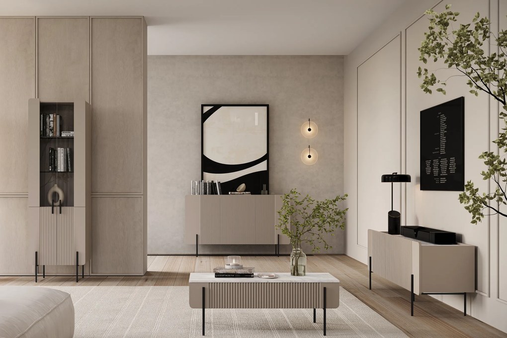 Witryna Malmi 60 cm czterodrzwiowa - kaszmir / czarne nóżki