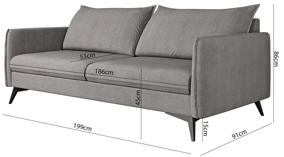 Szara sofa 199 cm Juli Bis – Ropez