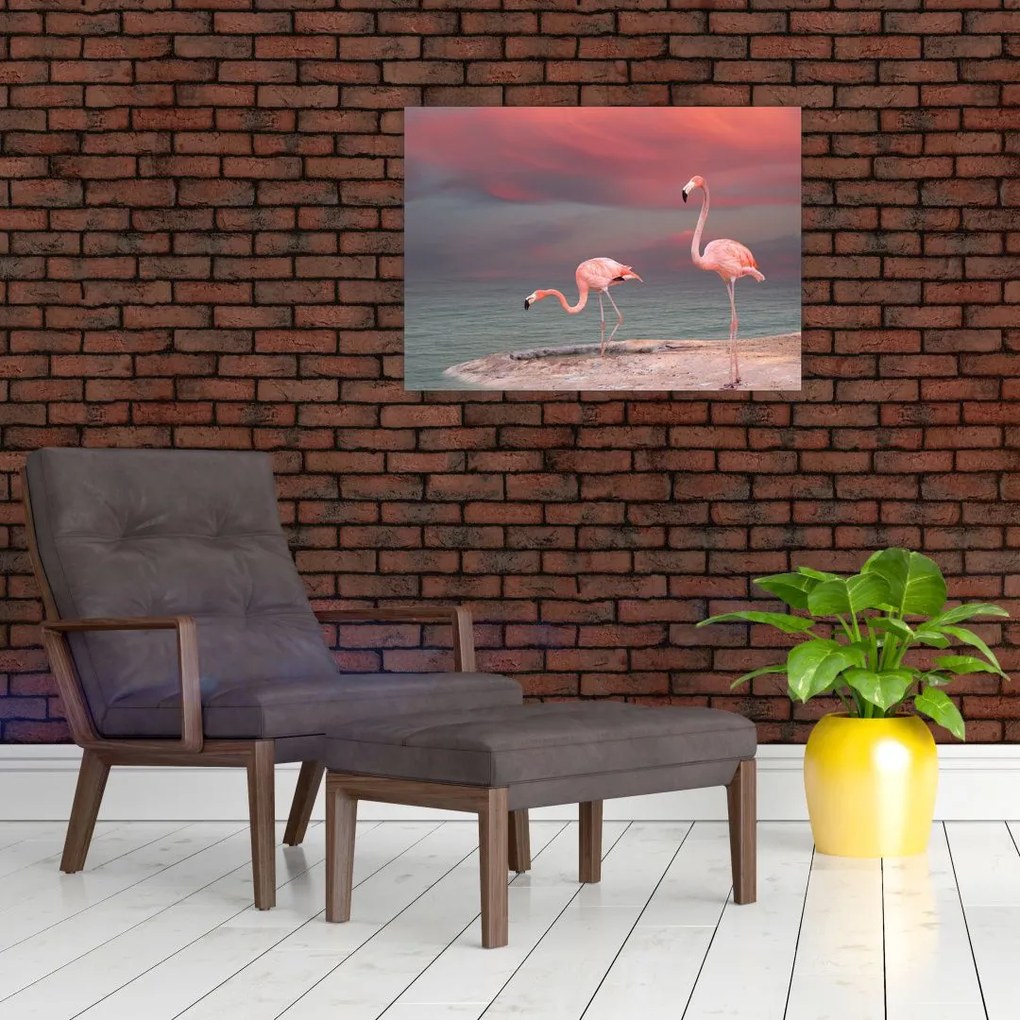 Obraz na szkle flamingów (70x50 cm)