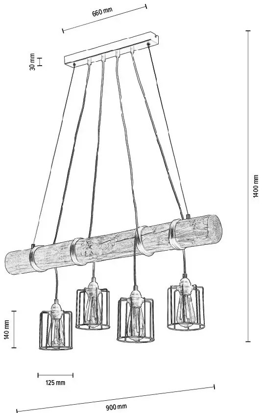 Lampa wisząca na belce sosna naturalna - A01-Olivia