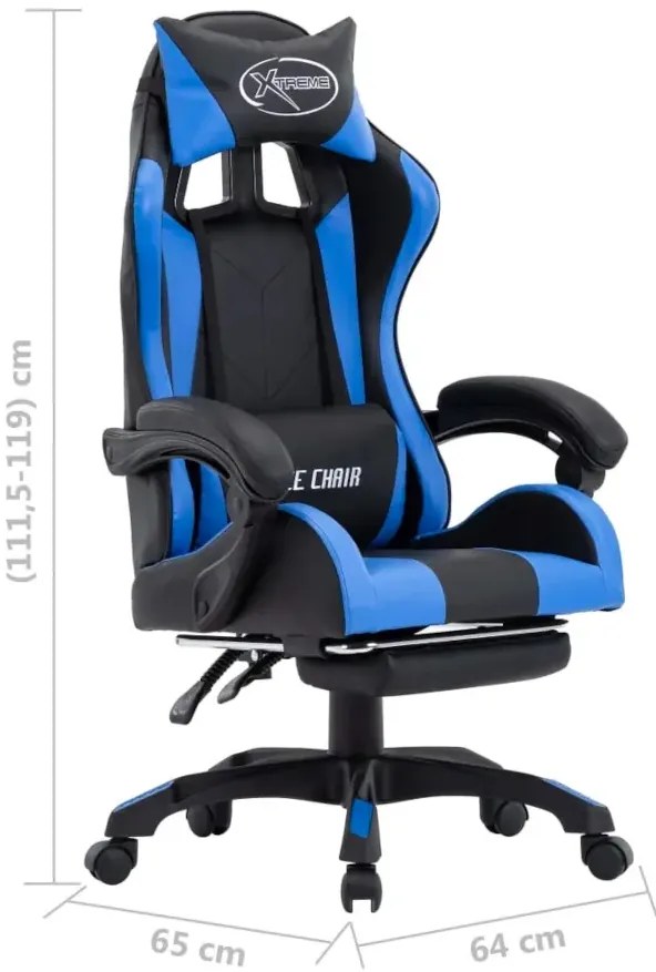 Czarno-niebieski fotel gamingowy z podnóżkiem S9-R82