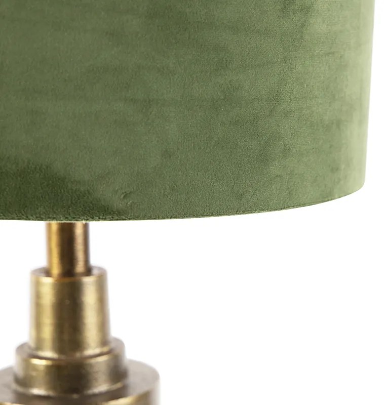 Lampa stołowa art deco z abażurem z weluru zielonym 35 cm - Diverso ArtDeco Oswietlenie wewnetrzne