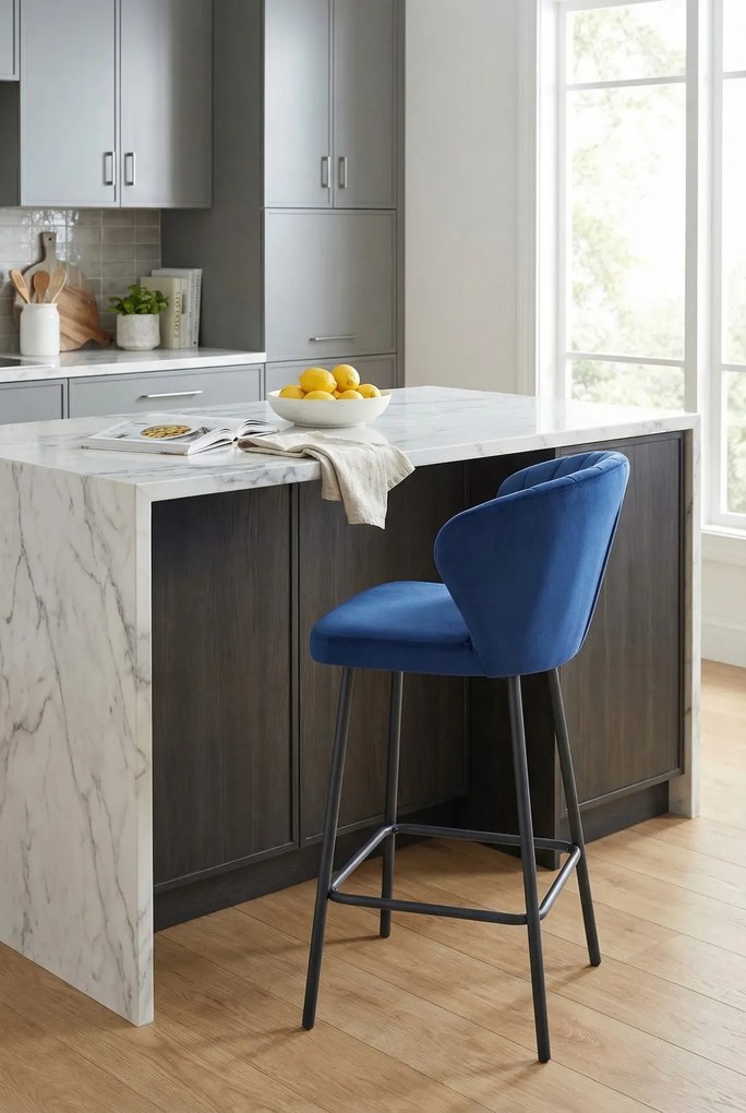 Granatowy welurowy hoker z oparciem W0-M79