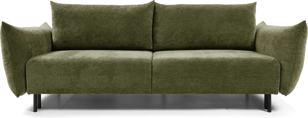 Masseno Sofa UNO z funkcją spania i pojemnikiem na pościel, Rozkładana sofa - Zielony, OVER THE HORIZON 38