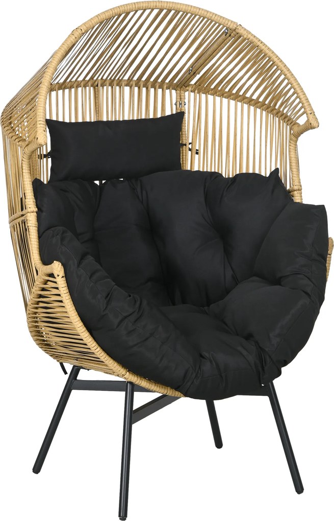 Outsunny Fotel ogrodowy Fotel ogrodowy z PE rattanu, 89 cm x 75 cm x 143 cm, Naturalny + Czarny