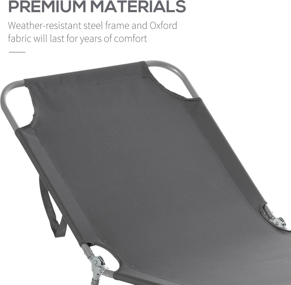 Outsunny Leżak Plażowy Szary z Regulowanym Oparciem Składany Idealny na Balkon i Taras do 120 kg | Aosom PL