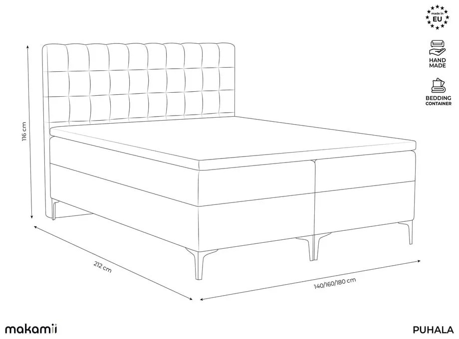 Zielone łóżko kontynentalne ze schowkiem 180x200 cm Puhala – Makamii