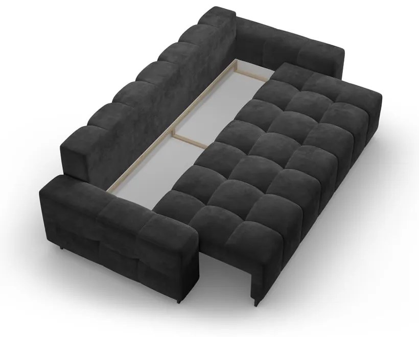 Ciemnoszara aksamitna rozkładana sofa ze schowkiem 250 cm Wicklow – Cosmopolitan Design