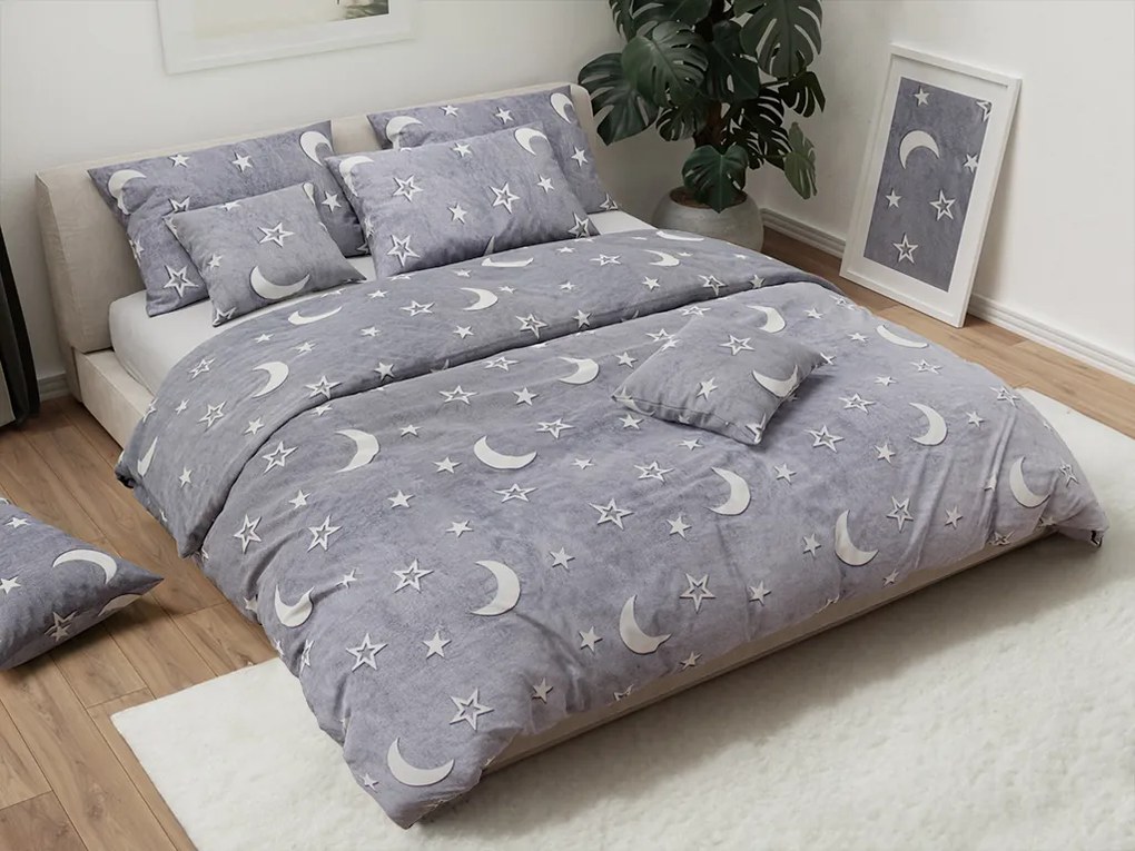 PrzytulneMieszkanie.pl PrzytulneMieszkanie.pl Świecąca pościel z mikropluszu BIG MOON szara Rozmiar pościeli: 70 x 90 cm | 140 x 200 cm