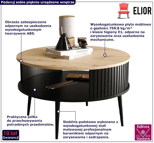 Okrągły Loftowy Stolik Kawowy Z Półką D2-H25