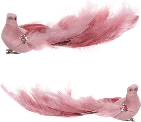 Różowy paw z klipsem, 25 x 8 x 6 cm, zestaw 4 szt.