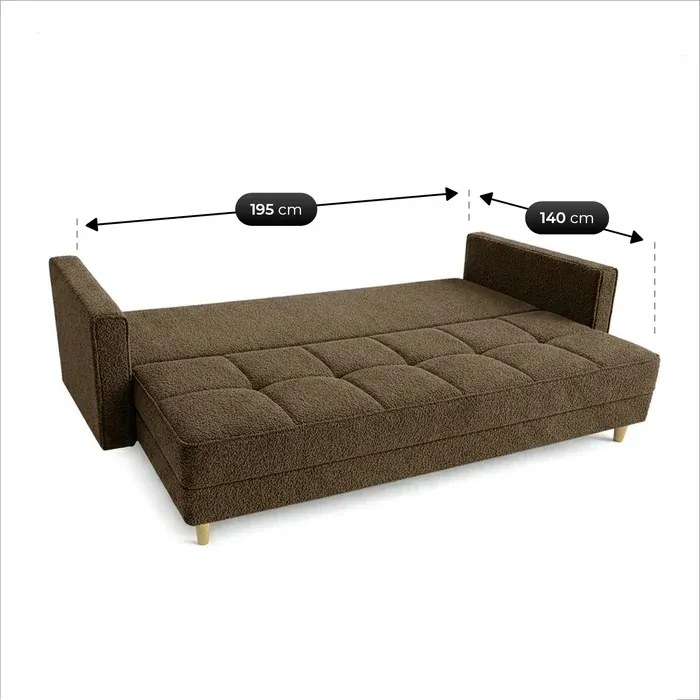 Sofa z Funkcją Spania LONAR Brązowa Boucle Japandi