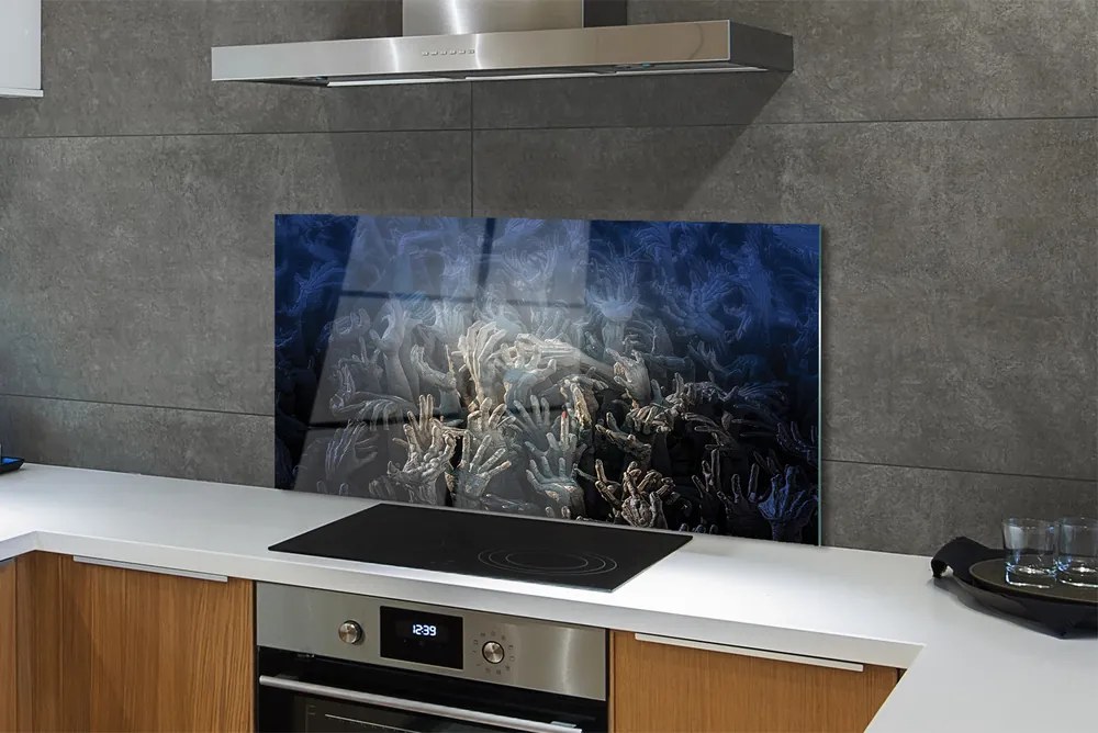 Panel szklany do Kuchni Dłonie w Niebieskiej Poświacie