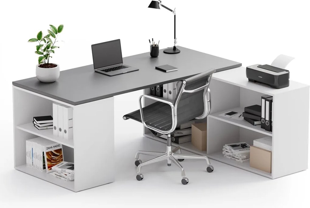 Biurko z przestrzenią do przechowywania BLOCK B01, 180 × 160 cm, biały/grafit