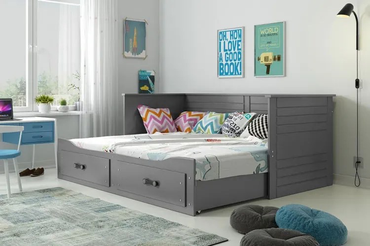 Szare łóżko rozkładane dziecięce z materacem 80x200 G3-B26
