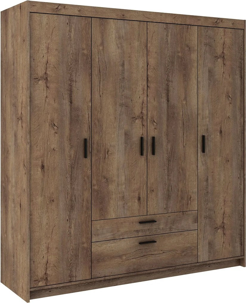 Czterodrzwiowa szafa z drążkiem i półkami dąb lefkas K0-E56