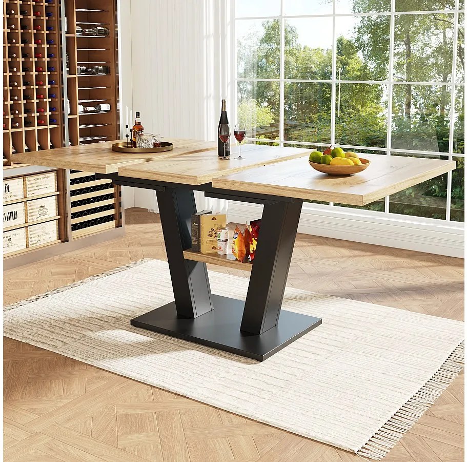 Rozkładany stół jadalny dla 4-6 osób - 118/157 x 70 x 75 cm - Rozkładany blat - MDF + Nogi metalowe - Naturalny + czarny