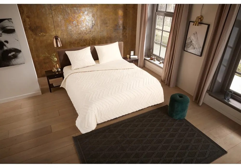 Kremowa pościel jednoosobowa z mikrowłókna 140x220 cm Pure Zigzag – Good Morning