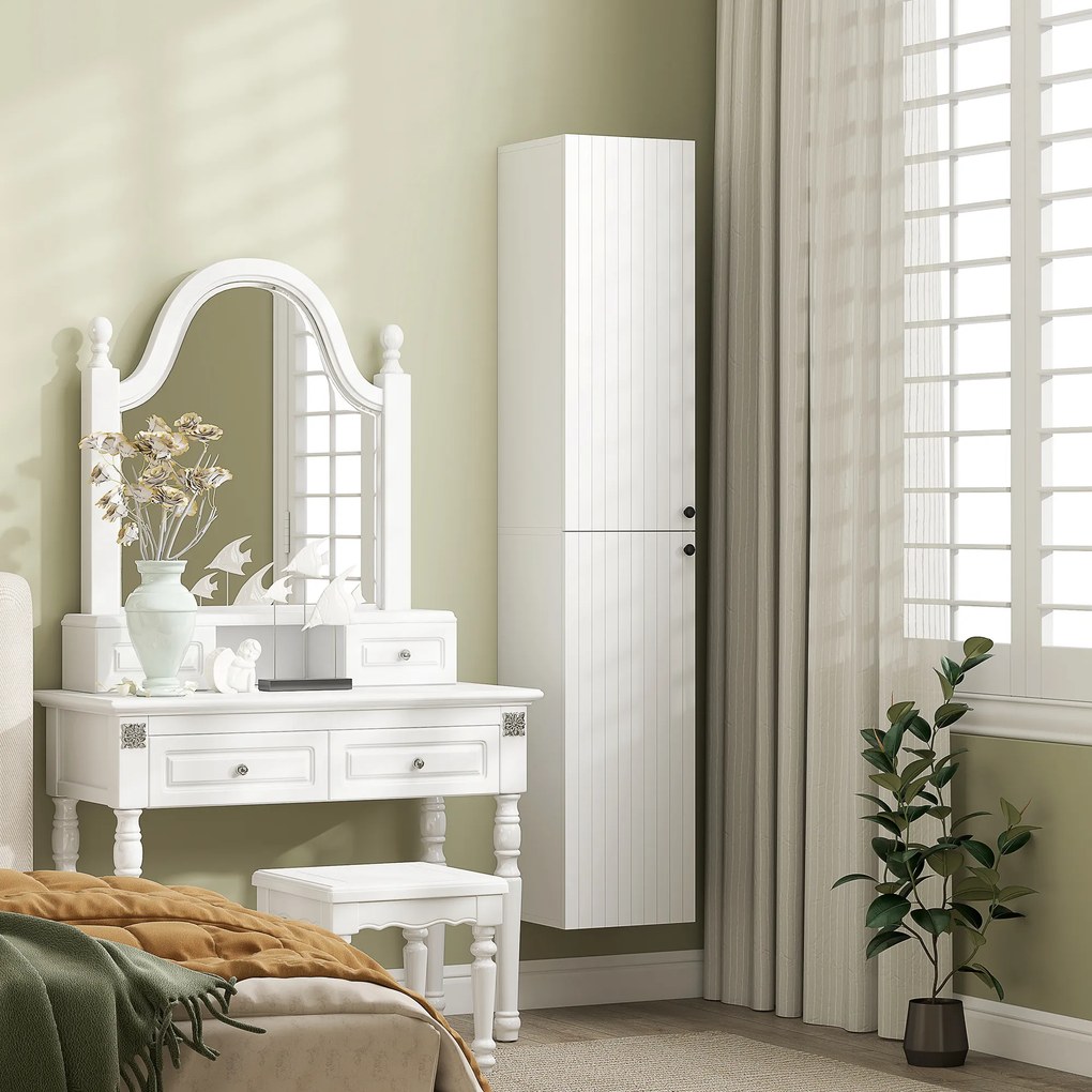 HOMCOM Wiszący szafkę łazienkową, lakierowana powierzchnia, 6 półek, MDF, Biały