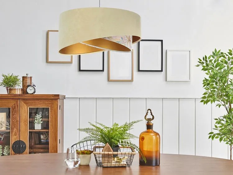 Jasnobeżowa lampa wisząca welurowa H5-F04