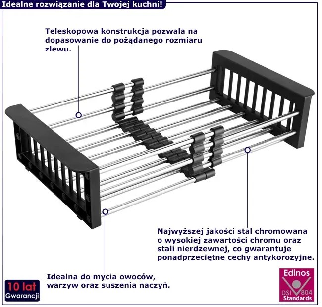 Regulowany czarny ociekacz na zlew L6-S31