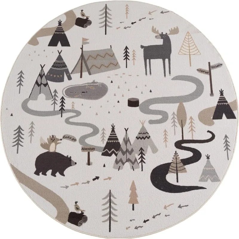 Dywan dziecięcy Coco Tipi Leśna Przygoda kremowy koło 120 cm x 120 cm