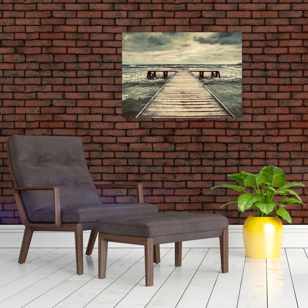 Obraz na szkle drewnianego molo na morzu (70x50 cm)